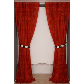 Akça Tekstil 300x260 cm Kırmızı Damaks Tek Kanat Hazır Dikilmiş Pileli Fon Perde