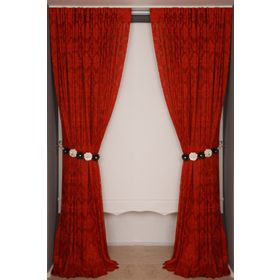 Akça Tekstil 300x260 cm Kırmızı Damaks Tek Kanat Hazır Dikilmiş Pileli Fon Perde