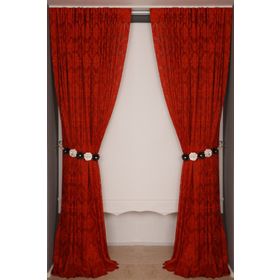Akça Tekstil 300x260 cm Kırmızı Damaks Tek Kanat Hazır Dikilmiş Pileli Fon Perde