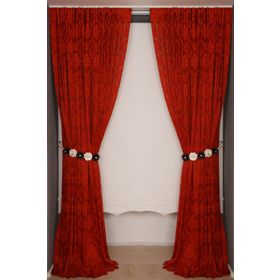 Akça Tekstil 300x260 cm Kırmızı Damaks Tek Kanat Hazır Dikilmiş Pileli Fon Perde