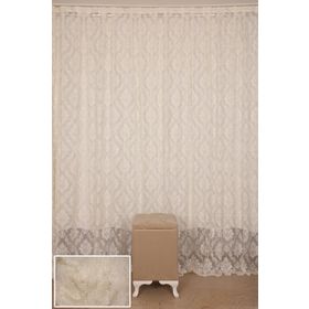 Akça Tekstil 300x260 cm Krem Damaks Model Tek Kanat Hazır Dikilmiş Pileli Fon Perde