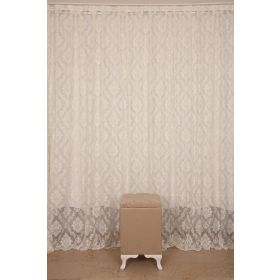 Akça Tekstil 300x260 cm Krem Damaks Model Tek Kanat Hazır Dikilmiş Pileli Fon Perde