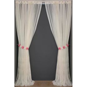 Akça Tekstil 300x260 cm Krem Küçük Yaprak Model Tek Kanat Hazır Dikilmiş Pileli Fon Perde