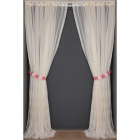Akça Tekstil 300x260 cm Krem Küçük Yaprak Model Tek Kanat Hazır Dikilmiş Pileli Fon Perde