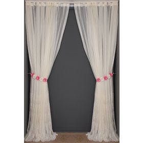 Akça Tekstil 300x260 cm Krem Küçük Yaprak Model Tek Kanat Hazır Dikilmiş Pileli Fon Perde