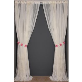 Akça Tekstil 300x260 cm Krem Küçük Yaprak Model Tek Kanat Hazır Dikilmiş Pileli Fon Perde