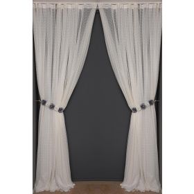 Akça Tekstil 300x260 cm Krem Seyrek Noktalı Model Tek Kanat Hazır Pileli Fon Perde