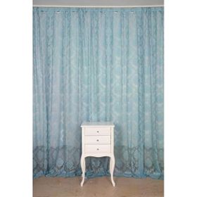 Akça Tekstil 300x260 cm Mavi Damaks Model Tek Kanat Hazır Dikilmiş Pileli Fon Perde