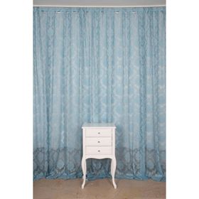 Akça Tekstil 300x260 cm Mavi Damaks Model Tek Kanat Hazır Dikilmiş Pileli Fon Perde