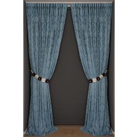 Akça Tekstil 300x260 cm Mavi Damaks Model Tek Kanat Hazır Dikilmiş Pileli Fon Perde