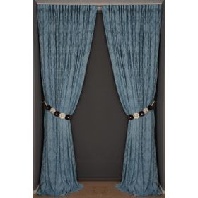Akça Tekstil 300x260 cm Mavi Damaks Model Tek Kanat Hazır Dikilmiş Pileli Fon Perde