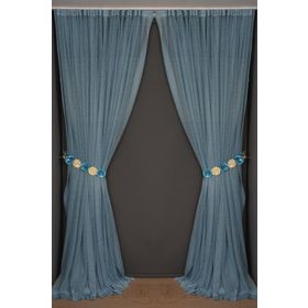 Akça Tekstil 300x260 cm Mavi Dar Etek Tek Kanat Hazır Dikilmiş Pileli Fon Perde