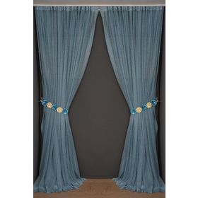 Akça Tekstil 300x260 cm Mavi Dar Etek Tek Kanat Hazır Dikilmiş Pileli Fon Perde