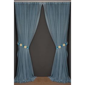 Akça Tekstil 300x260 cm Mavi Dar Etek Tek Kanat Hazır Dikilmiş Pileli Fon Perde