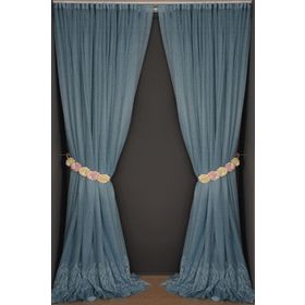 Akça Tekstil 300x260 cm Mavi Geniş Etek Model Tek Kanat Hazır Pileli Fon Perde