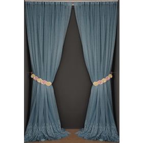 Akça Tekstil 300x260 cm Mavi Geniş Etek Model Tek Kanat Hazır Pileli Fon Perde