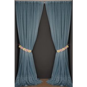 Akça Tekstil 300x260 cm Mavi Geniş Etek Model Tek Kanat Hazır Pileli Fon Perde