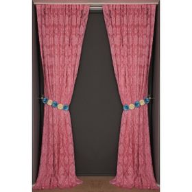 Akça Tekstil 300x260 cm Pembe Damaks Model Tek Kanat Hazır Dikilmiş Pileli Fon Perde