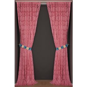 Akça Tekstil 300x260 cm Pembe Damaks Model Tek Kanat Hazır Dikilmiş Pileli Fon Perde