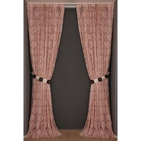Akça Tekstil 300x260 cm Pudra Damaks Model Tek Kanat Hazır Dikilmiş Pileli Fon Perde