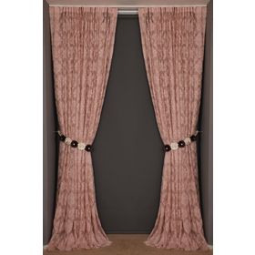Akça Tekstil 300x260 cm Pudra Damaks Model Tek Kanat Hazır Dikilmiş Pileli Fon Perde