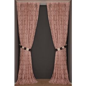 Akça Tekstil 300x260 cm Pudra Damaks Model Tek Kanat Hazır Dikilmiş Pileli Fon Perde