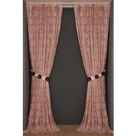 Akça Tekstil 300x260 cm Pudra Damaks Model Tek Kanat Hazır Dikilmiş Pileli Fon Perde