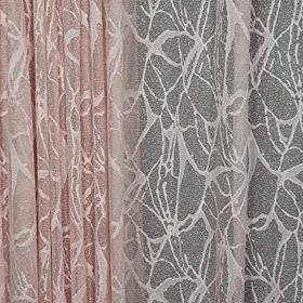 Akça Tekstil 300x260 cm Pudra Mermer Model Tek Kanat Dikilmiş Pileli Fon Perde