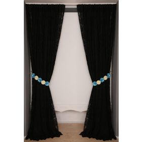 Akça Tekstil 300x260 cm Siyah Damaks Model Tek Kanat Hazır Dikilmiş Pileli Fon Perde