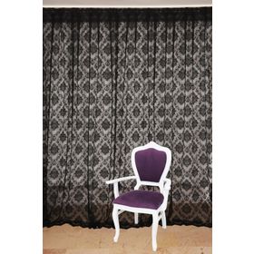 Akça Tekstil 300x260 cm Siyah Damaks Model Tek Kanat Hazır Dikilmiş Pileli Fon Perde