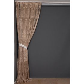 Akça Tekstil 300x260 cm Vizon Büyük Damaks Tek Kanat Hazır Dikilmiş Pileli Fon Perde