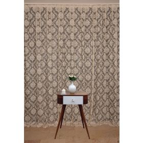 Akça Tekstil 300x260 cm Vizon Damaks Model Tek Kanat Hazır Dikilmiş Pileli Fon Perde