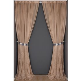 Akça Tekstil 300x260 cm Vizon Küçük Yaprak Model Tek Kanat Hazır Dikilmiş Pileli Fon Perde