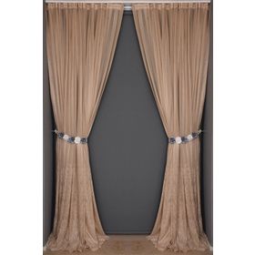 Akça Tekstil 300x260 cm Vizon Küçük Yaprak Model Tek Kanat Hazır Dikilmiş Pileli Fon Perde