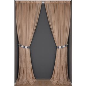 Akça Tekstil 300x260 cm Vizon Küçük Yaprak Model Tek Kanat Hazır Dikilmiş Pileli Fon Perde