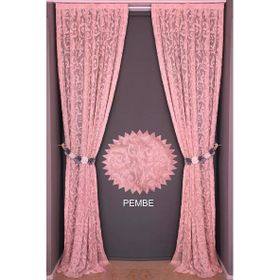 Akça Tekstil 75 x 260 cm Sultan 2 Pembe Tek Kanat Hazır Dikilmiş Pileli Fon Perde