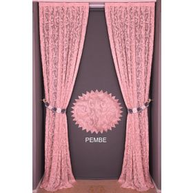 Akça Tekstil 75 x 260 cm Sultan 2 Pembe Tek Kanat Hazır Dikilmiş Pileli Fon Perde
