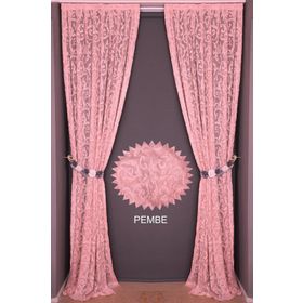 Akça Tekstil 75 x 260 cm Sultan 2 Pembe Tek Kanat Hazır Dikilmiş Pileli Fon Perde