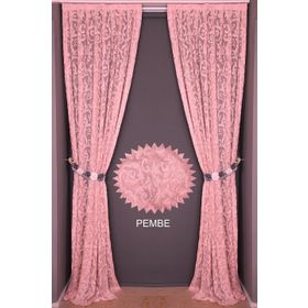 Akça Tekstil 75 x 260 cm Sultan 2 Pembe Tek Kanat Hazır Dikilmiş Pileli Fon Perde