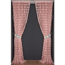 Akça Tekstil 75x260 cm Pudra Yaprak Model Tek Kanat Dikilmiş Pileli Fon Perde
