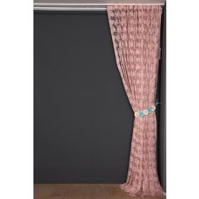 Akça Tekstil 75x260 cm Pudra Yaprak Model Tek Kanat Dikilmiş Pileli Fon Perde