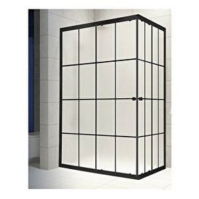 Akdemir yapı market 100x120 cm Dikdörtgen Komple Buzlu Siyah Eko-Folyo Karolaj Cam Durul Duşakabin