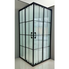 Akdemir yapı market 100x120 cm Dikdörtgen Komple Buzlu Siyah Eko-Folyo Karolaj Cam Durul Duşakabin