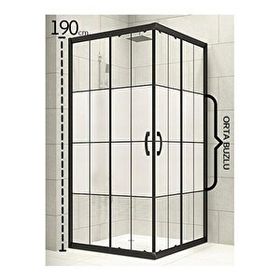 Akdemir yapı market Yükseklik 190 cm 120x120 cm Kare 5 mm Orta Buzlu Siyah Karolaj Cam Durul Duşakabin