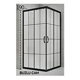 Akdemir yapı market Yükseklik 190 cm 80x80 cm Kare 5 mm Komple Buzlu Siyah Karolaj Durul Duşakabin