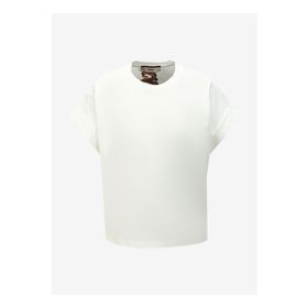 Akep TSKD03222 Ekru Bisiklet Yaka Düz Kadın T-shirt