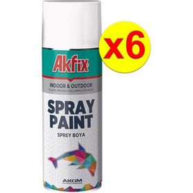 Akfix 6’lı Paket Akrilik Sprey Boya 400ml Mat Beyaz PKT-SP423123