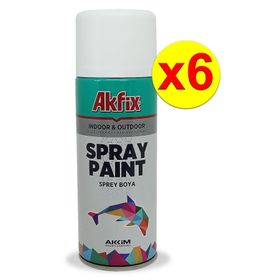 Akfix 6’lı Paket Akrilik Sprey Boya 400ml Mat Beyaz PKT-SP423123