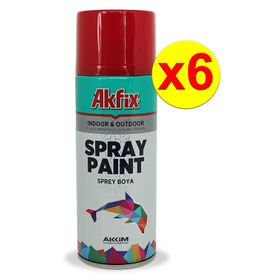 Akfix Kırmızı 6’lı Paket Akrilik Sprey Boya 400ml Parlak PKT-SP423024