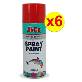 Akfix Kırmızı 6’lı Paket Akrilik Sprey Boya 400ml Parlak PKT-SP423024